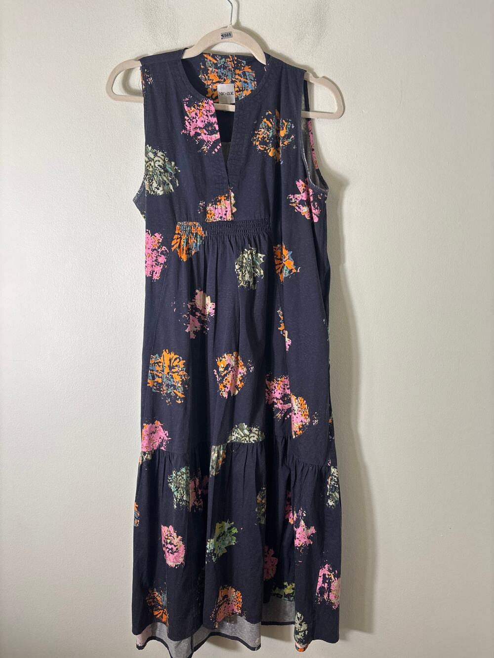 NIC+Zoe Black Multicolor Sleeveless Cotton Maxi Dress Sz LP